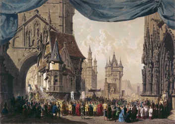 Diseño de escenario para el Acto I de La Judía, estrenada en la Ópera de París el 23 de febrero de 1835