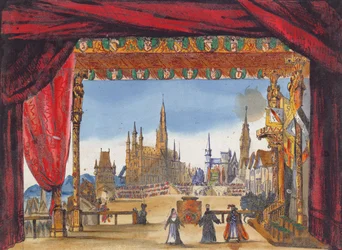 Diseño de escenario para el Acto V de La Judía, estrenada en la Ópera de París el 23 de febrero de 1835