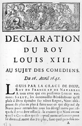 Declaración de Luis XIII (1601-43) sobre los comediantes, 16 de abril de 1641
