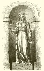 Estatua de Clemence Isaure en la sala de Jeux Floraux en Toulouse