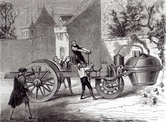 Coche a vapor inventado por Nicolas Joseph Cugnot (1725-1804) en 1771, 1886