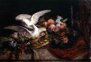 Naturaleza muerta con dos palomas blancas, c.1840