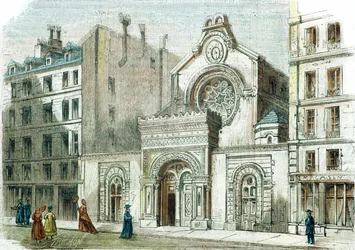 Sinagoga de la calle de la Victoria, París, hacia 1880 (grabado en color)