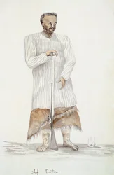 Jefe tahitiano, ilustración del Viaje de Louis I Duperrey, por LF Lejeune