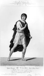 Talma en traje romano como Tito en una producción en París en 1793 de la tragedia Brutus de Voltaire, 1812