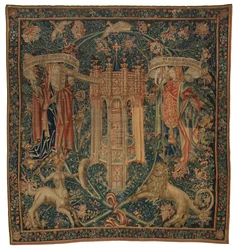 Tapiz, Sibylla Hellespontica y Phrygia (uno del conjunto de seis Sibilas, que consta de 46.134 a 46.139) llamado "Los Tapices de Rothamsted", hecho en Flandes, Tournai o Bruselas, Bélgica, c.1530 (lana)