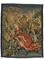 Tapiz que representa dos escenas de Der Busant "El buitre", de Alsacia, c.1475-1500 (lana, seda e hilos metálicos)
