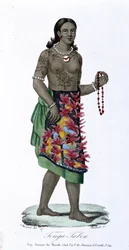 Mujer tatuada de Tonga-Tabou - en "Bibliotheque universelle des voyages" de Albert-Montémont, ed. Armand-Aubrée, vol.17