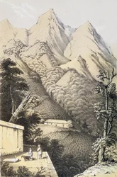Plantaciones de té en el distrito de té verde de China, tomado de Un viaje a los países del té de China, publicado por primera vez en 1852, por Robert Fortune (1812-1880)