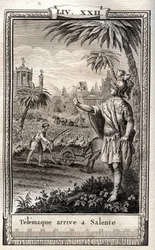 Telémaco regresa a Salente (Salento) - grabado de 1798 por Monnet en 