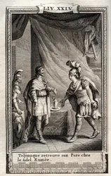Telémaco encuentra a Ulises - grabado de 1798 por Monnet en 
