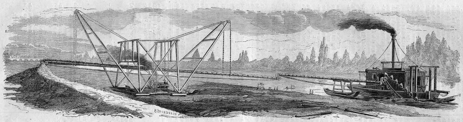 Prueba de una draga destinada a excavar el Canal de Suez. Francia.