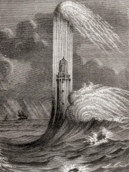 El faro de Eddystone del siglo XVIII, construido por John Rudyard, Eddystone Rocks, cerca de Rame Head, Inglaterra, de 