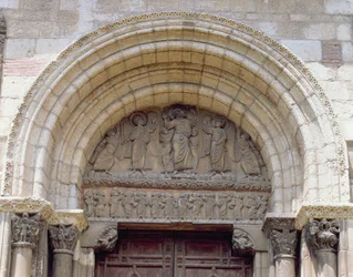 La Ascensión, tímpano de la Porte Miegeville, c.1120