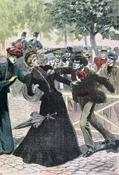 El asesinato de Isabel (1837-98), emperatriz de Austria, por Luccheni, 10 de septiembre de 1898, ilustración de Le Pèlerin, 1898