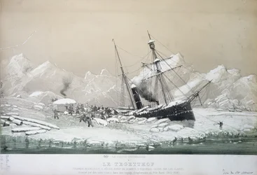 El vapor austriaco Tegetthof atrapado en el hielo y atacado por osos polares durante el viaje de exploración al Polo Norte 1872-4