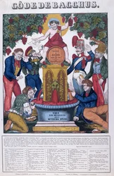 El código de Baco, todas las personas desagradables son bebedores de agua, caricatura sobre el alcoholismo, Imagerie de Metz, c.1840