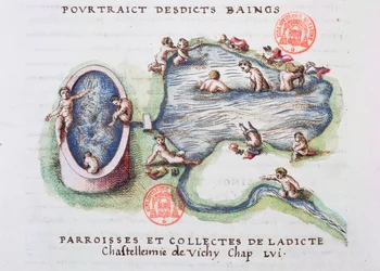 Los baños en Vichy, de Generale Description du Bourbonnais por Nicolas de Nicolay, 1569