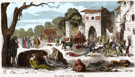 La Peste Negra en 1348. Grabado en "Histoire De France En Cent Tableaux" por Paul Lehugeur, 1891