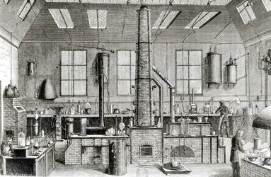 El laboratorio de química de una escuela en París, del Almanaque del Magasin Pittoresque, 1870