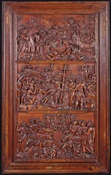 El Credo, Panel II: Descendimiento de la Cruz, Entierro, Resurrección y Descenso al Limbo y Ascensión, 1587 (madera)