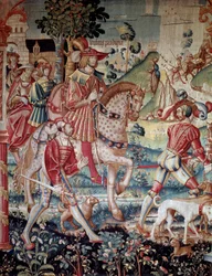La partida del hijo pródigo Tapiz de lana y seda hecho en Tournai alrededor de 1520. París, Museo Nacional de la Edad Media, Termas de Cluny