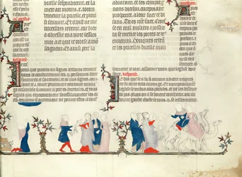 La Partida de Rebeca con Eliezer, de La Biblia de Jean de Sy, c.1355