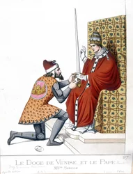 El Dogo de Venecia y el Papa en el siglo XIV - grabado