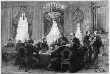La Guerra del Este (1875-1878) también llamada la Guerra Ruso-Turca: diplomáticos reunidos en la Conferencia Plenaria de Constantinopla en el Palacio de la Almirantazgo el 23 de diciembre
