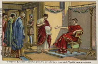 El emperador Constantino estableciendo las primeras leyes religiosas sobre la igualdad entre las fes