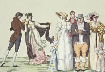 La familia inglesa en París, ilustración de Le Supreme Bon Ton, c.1815