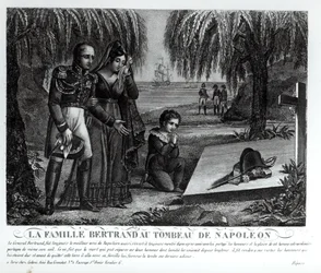 La familia del General Henri-Gratien Bertrand (1773-1844) en la tumba de Napoleón Bonaparte (1769-1821) 1821 (litografía) (foto en blanco y negro)