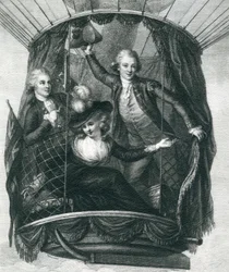 El primer ascenso en globo en Inglaterra, 15 de septiembre de 1784, de Wonderful Balloon Ascents or the Conquest of the Skies, por Fulgence Marion, publicado en c.1870