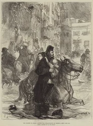 Las inundaciones en España, salvando a los habitantes de Murcia (grabado)