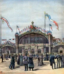 La Exposición Francesa en Moscú (mayo-octubre 1892) Vista de la fachada. Ilustración para Le Petit Journal