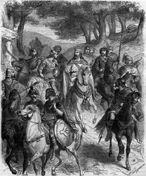 Los señores franceses en la asamblea de Quiercy: el capitulario de Quierzy (artículos fundacionales de la feudalidad por la herencia de honores), promulgado el 14 de junio de 877 en Quierzy sur Oise por Carlos el Calvo para regular el buen funcionamiento d