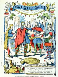 Los caudillos galos aliados contra Julio César (100-44 a. C.), dirigidos por Vercingétorix (m. 46 a. C.), de una funda protectora para libros escolares, finales del siglo XIX