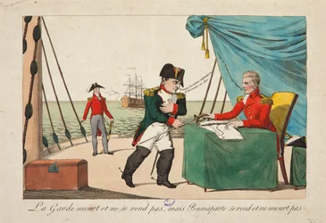La guardia muere pero no se rinde, pero Bonaparte se rinde y no muere