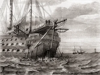 El HMS Agamemnon tendiendo el cable telegráfico transatlántico, 2 de agosto