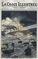 El buque insignia japonés "Misaka" fue destruido por el fuego