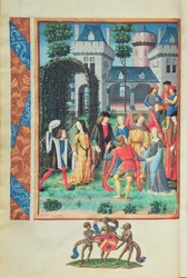 El Jardín Mágico, con figuras alegóricas de Cortesía, Amor, Belleza y Liberalidad, del Roman de la Rose