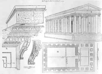 La Maison Carrée, ilustración de Discours historial de lantique et illustre cite de Nismes de Jean Poldo d