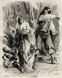 El Marqués de Montespan, Louis Henri de Pardaillan de Gondrin (1640-1691), abofeteó a su esposa, la Marquesa de Montespan (Françoise Athénaïs de Rochechouart de Mortemart) (1640-1707), porque ella se negó a obedecerle por orden del Rey