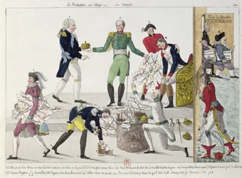 La Restauración o el Imperio Francés siendo dividido después de Waterloo, 1815