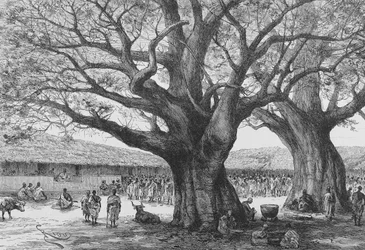 La residencia real en Aouabou, ilustración de "Du Niger au Golfe de Guinee...", por Louis Gustave Binger, 1892