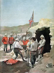 El Sirdar Kitchener (1850-1916) arrojando las cenizas del Mahdi al viento en Sudán, ilustrado por PH.Ripp, septiembre 1898