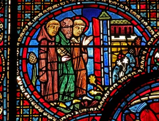 La ventana de San Lubin: llega a una iglesia con dos monjes