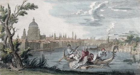El triunfo del gusto moderno, dedicado a la Signora Faustina Bordoni (1693-1781), grabado por Venerys, c.1727