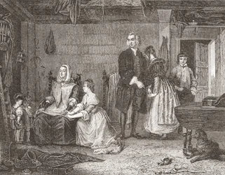 El vicario de Wakefield reconciliando a su esposa con Olivia, según el cuadro de Gilbert Stuart Newton. De Histoire des Peintres, École Anglaise, publicado en 1867 (litografía).