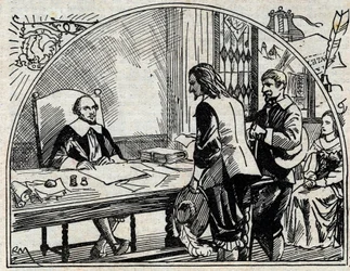 La oficina de dirección de Theophraste Renaudot (1586-1653), médico y periodista francés, fundador de la Gazette de France. Grabado anónimo de 1930.